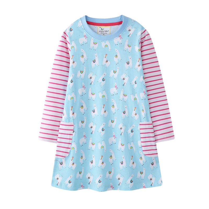 Euro American Girls' Long Sleeve Dress  Cartoon Children's Wear - Amazhona 