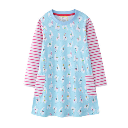 Euro American Girls' Long Sleeve Dress  Cartoon Children's Wear - Amazhona 