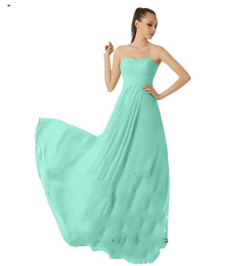 Evening Dress New Tube Top Bridesmaid Group Wedding Long Slim Slimming Straps - Amazhona 