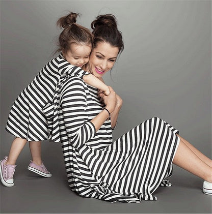 Family Clothing Matching Mother And Daughter Clothes Striped Dresses - Amazhona 