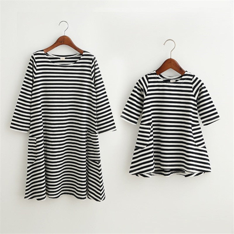 Family Clothing Matching Mother And Daughter Clothes Striped Dresses - Amazhona 