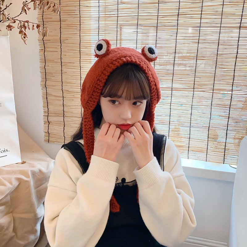 Fashion Frog Hat Beanies Knitted Winter Hat Solid Hip-hop Skullies Knitted Hat Cap Costume Accessory Gifts Warm Winter Bonnet - Amazhona 