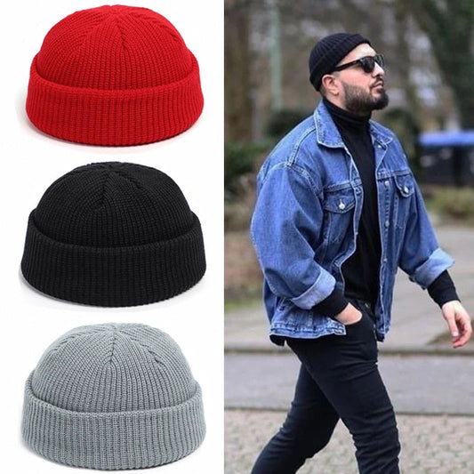 Fashion Hip Hop Beanie Knitted Hat Men Skullcap Women Winter Warm Brimless Baggy Melon Cap Cuff Docker Fisherman Beanies Hats - Amazhona 