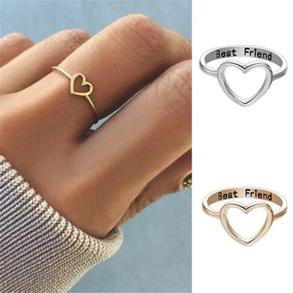 Fashion Letter Lettering Hollow Heart Ring - Amazhona 