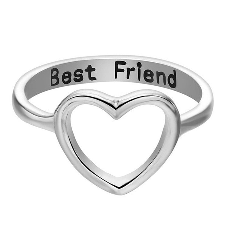 Fashion Letter Lettering Hollow Heart Ring - Amazhona 