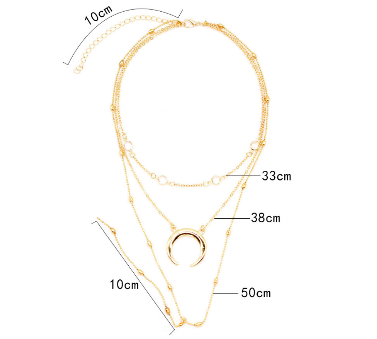 Fashion Multilayer Crescent Moon Choker Necklace With Bead Chain Initial Necklace Pendant On Neck Beads For Jewelry Making - Amazhona 