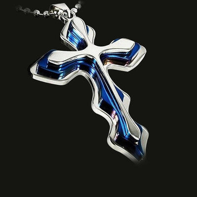 Fashion Necklace Men Creative Three-tiered Blue and Black Cross Pendant 50cm Beads Chain Necklace Jewelry Gifts for Men - Amazhona 