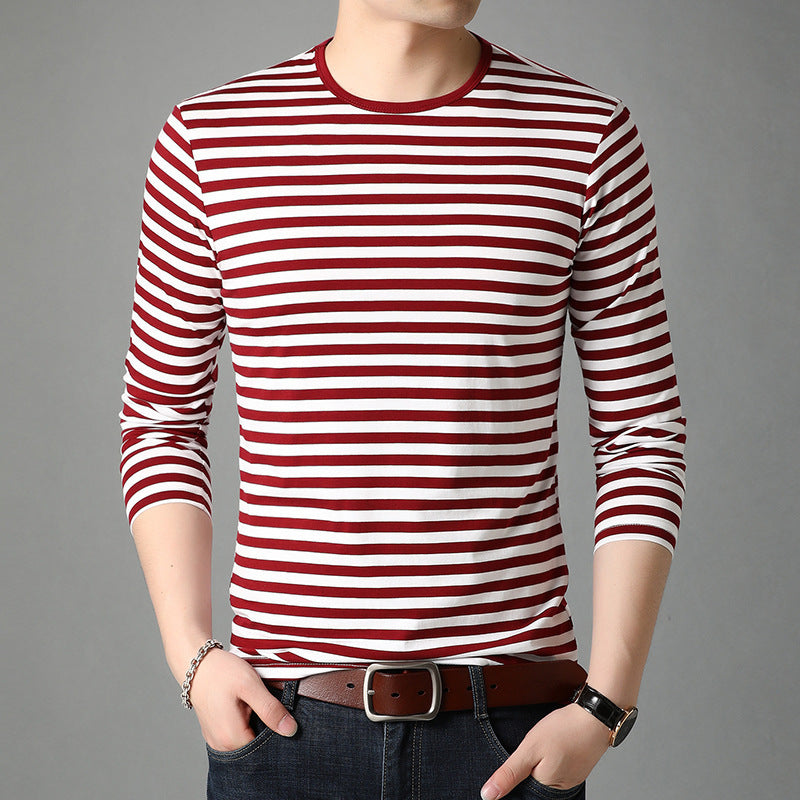 Fashion Stripes Men's Round Neck Cotton Striped Top - Amazhona 