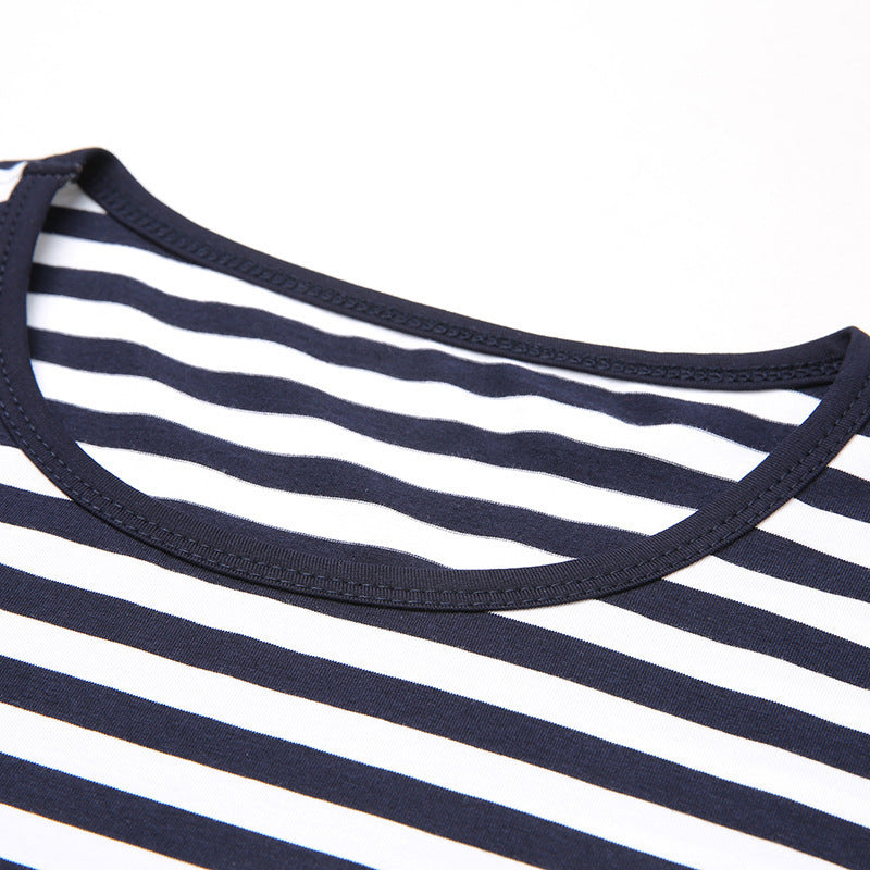 Fashion Stripes Men's Round Neck Cotton Striped Top - Amazhona 