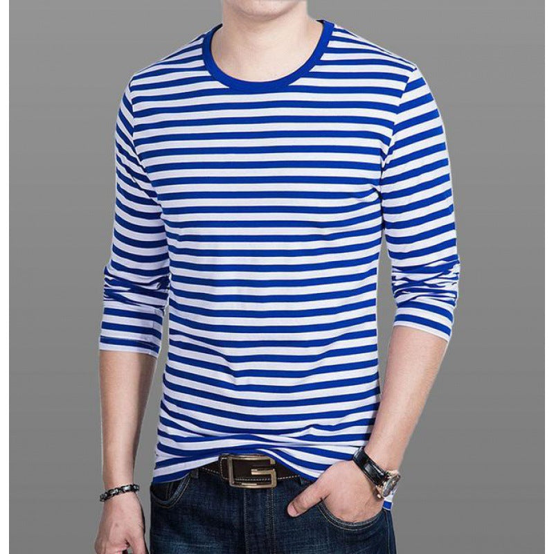 Fashion Stripes Men's Round Neck Cotton Striped Top - Amazhona 