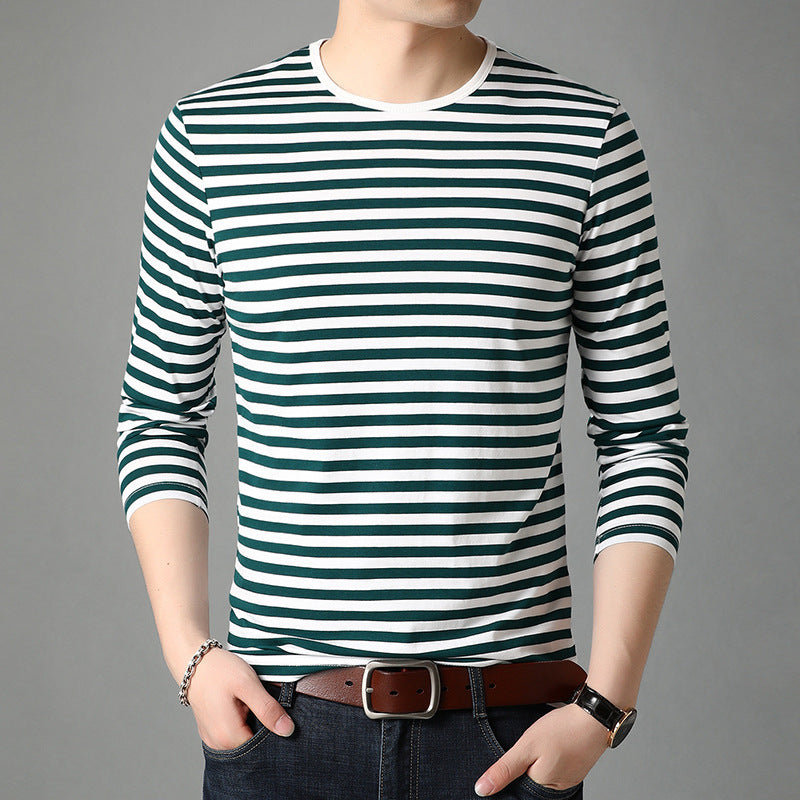 Fashion Stripes Men's Round Neck Cotton Striped Top - Amazhona 