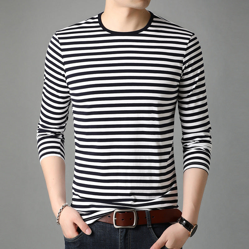 Fashion Stripes Men's Round Neck Cotton Striped Top - Amazhona 