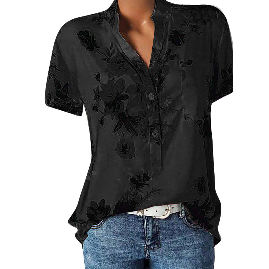 Fashion printed V-neck short sleeve shirt - Amazhona 