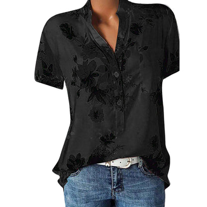 Fashion printed V-neck short sleeve shirt - Amazhona 