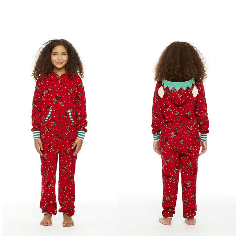 Fashionable Parent-child Hooded Christmas Print Jumpsuit - Amazhona 