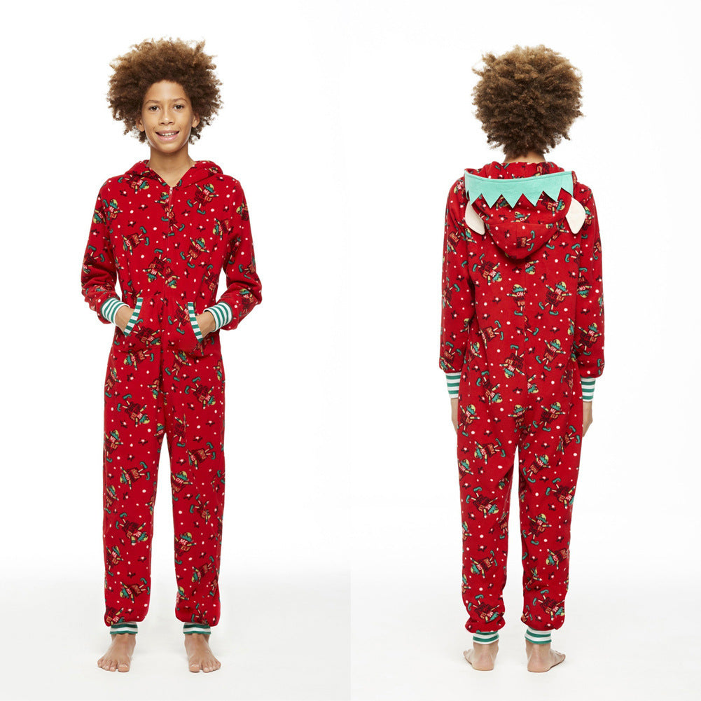 Fashionable Parent-child Hooded Christmas Print Jumpsuit - Amazhona 