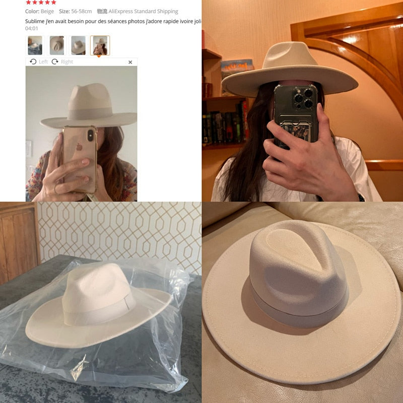 Fedora Hats for Women New 9.5cm Wide Brim Dress Men Caps Felted Hat Panama Church Wedding Ribbon Band Men Hat Sombreros De Mujer - Amazhona 