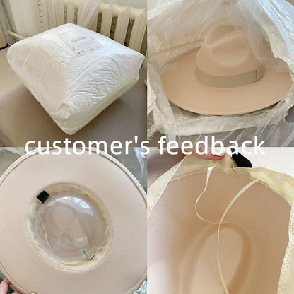 Fedora Hats for Women New 9.5cm Wide Brim Dress Men Caps Felted Hat Panama Church Wedding Ribbon Band Men Hat Sombreros De Mujer - Amazhona 