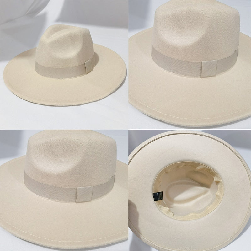 Fedora Hats for Women New 9.5cm Wide Brim Dress Men Caps Felted Hat Panama Church Wedding Ribbon Band Men Hat Sombreros De Mujer - Amazhona 