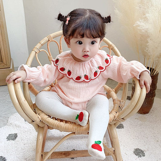 Female Baby Fart Clothes Baby One-piece Long-sleeved Suit Autumn Little Girl Korean Floral Romper - Amazhona 