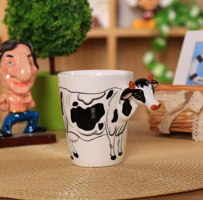 Festival gift Ceramic coffee milk tea mug 3D animal shape Hand painted Cow cup - Amazhona 