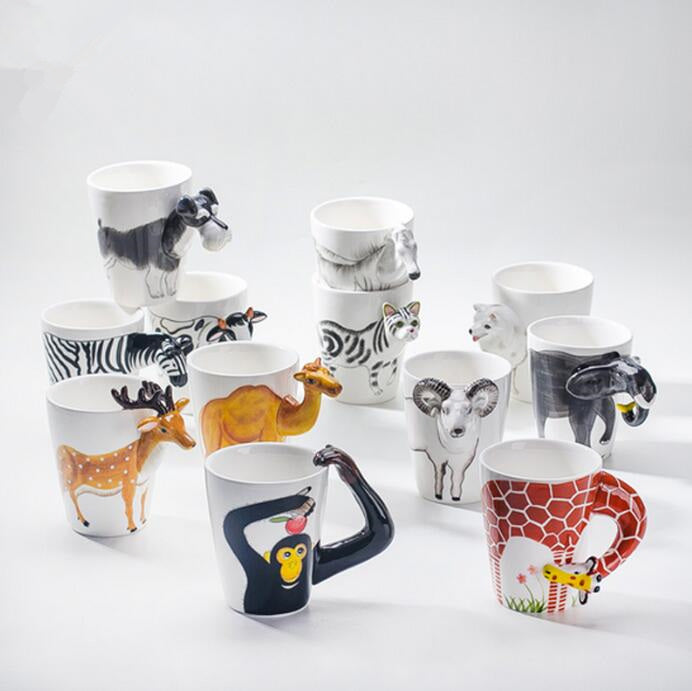 Festival gift Ceramic coffee milk tea mug 3D animal shape Hand painted Cow cup - Amazhona 