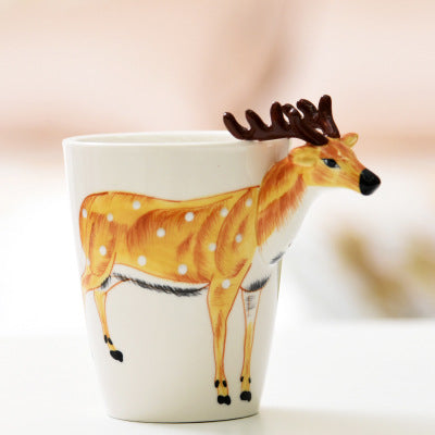 Festival gift Ceramic coffee milk tea mug 3D animal shape Hand painted Cow cup - Amazhona 