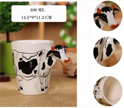 Festival gift Ceramic coffee milk tea mug 3D animal shape Hand painted Cow cup - Amazhona 