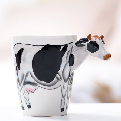 Festival gift Ceramic coffee milk tea mug 3D animal shape Hand painted Cow cup - Amazhona 