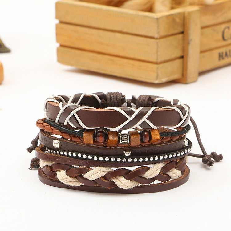 First Layer Cowhide Braided Bracelet Exotic Handmade Woven Multi-layer - Amazhona 