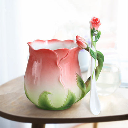 Flower Ceramic Coffee Cup Flower Tea Rose Mug - Amazhona 