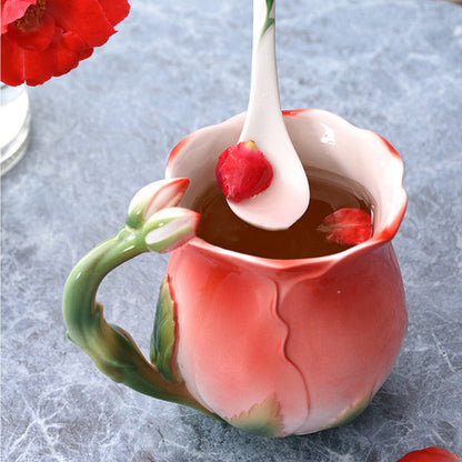 Flower Ceramic Coffee Cup Flower Tea Rose Mug - Amazhona 