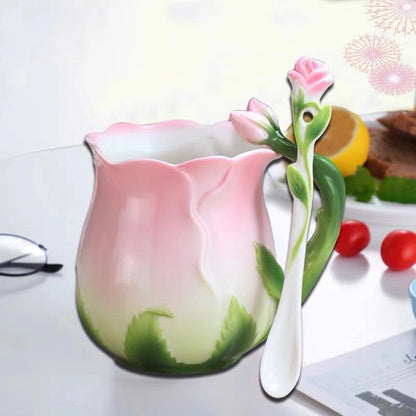 Flower Ceramic Coffee Cup Flower Tea Rose Mug - Amazhona 