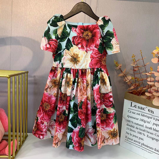 Flower Short Sleeved Girls Summer Dress - Amazhona 