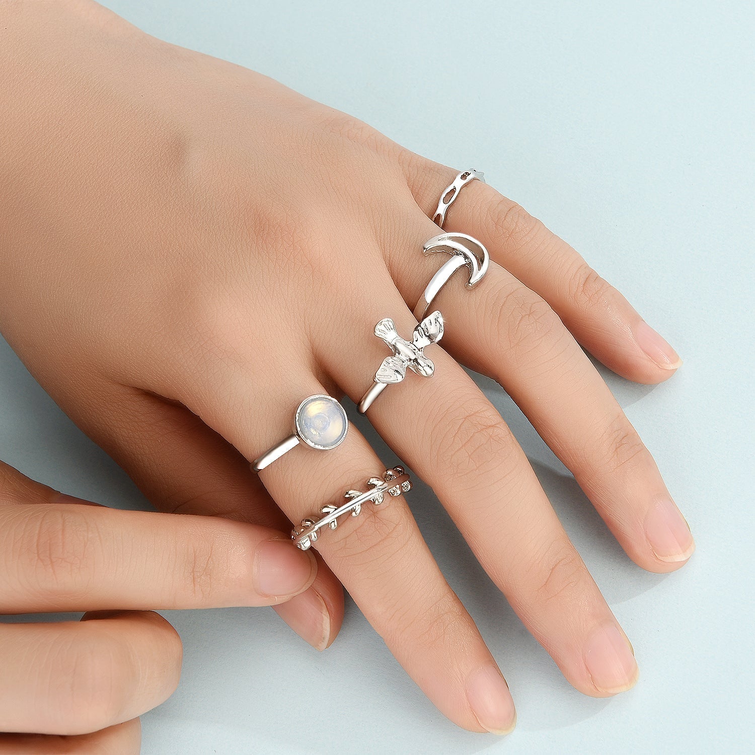 Flying Bird Shape Alloy Ring Moon 5-piece Set - Amazhona 