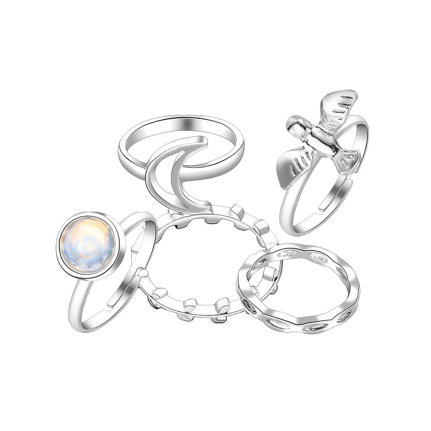 Flying Bird Shape Alloy Ring Moon 5-piece Set - Amazhona 