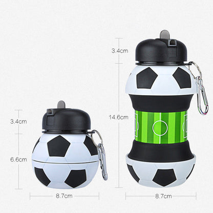 Football Soccer Silicone Water Bottle with Straw Foldable Collapsible Travel Non-toxic Bottles Innovating Camping - Amazhona 