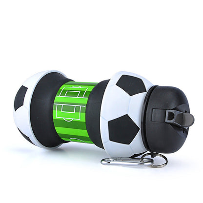 Football Soccer Silicone Water Bottle with Straw Foldable Collapsible Travel Non-toxic Bottles Innovating Camping - Amazhona 