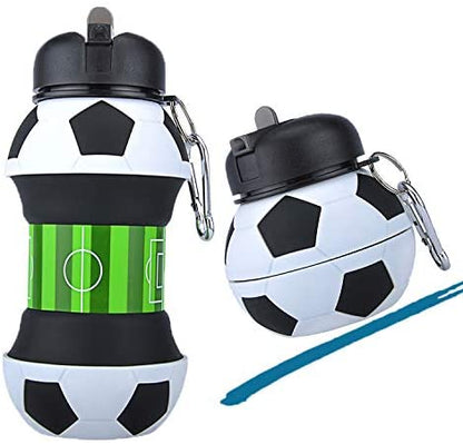 Football Soccer Silicone Water Bottle with Straw Foldable Collapsible Travel Non-toxic Bottles Innovating Camping - Amazhona 