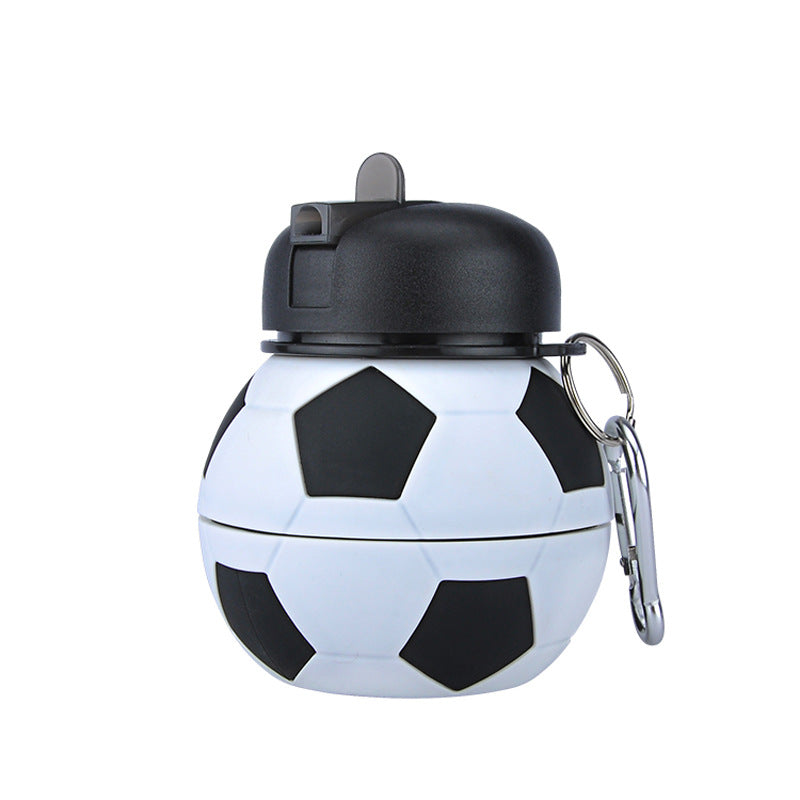 Football Soccer Silicone Water Bottle with Straw Foldable Collapsible Travel Non-toxic Bottles Innovating Camping - Amazhona 