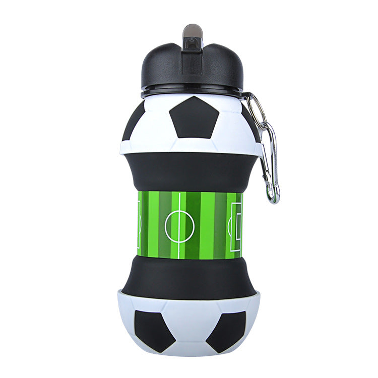 Football Soccer Silicone Water Bottle with Straw Foldable Collapsible Travel Non-toxic Bottles Innovating Camping - Amazhona 