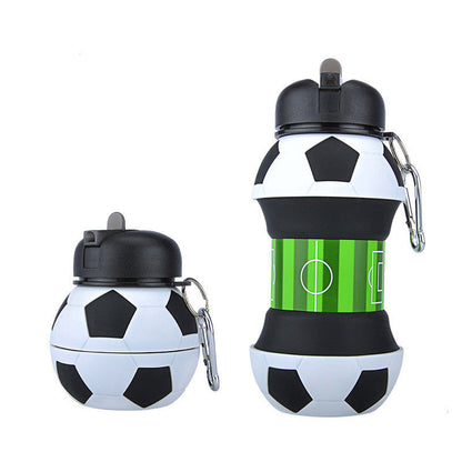 Football Soccer Silicone Water Bottle with Straw Foldable Collapsible Travel Non-toxic Bottles Innovating Camping - Amazhona 