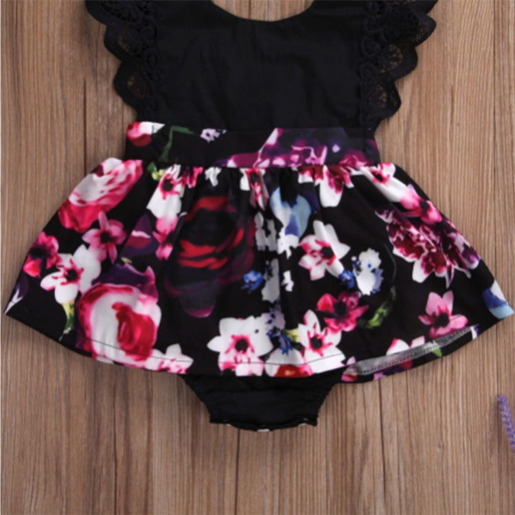 Foreign Trade European Beauty Baby One-Piece Ha Skirt Romper Summer 2021 Short-Sleeved New Style Flying Sleeve Flower Children'S Print - Amazhona 