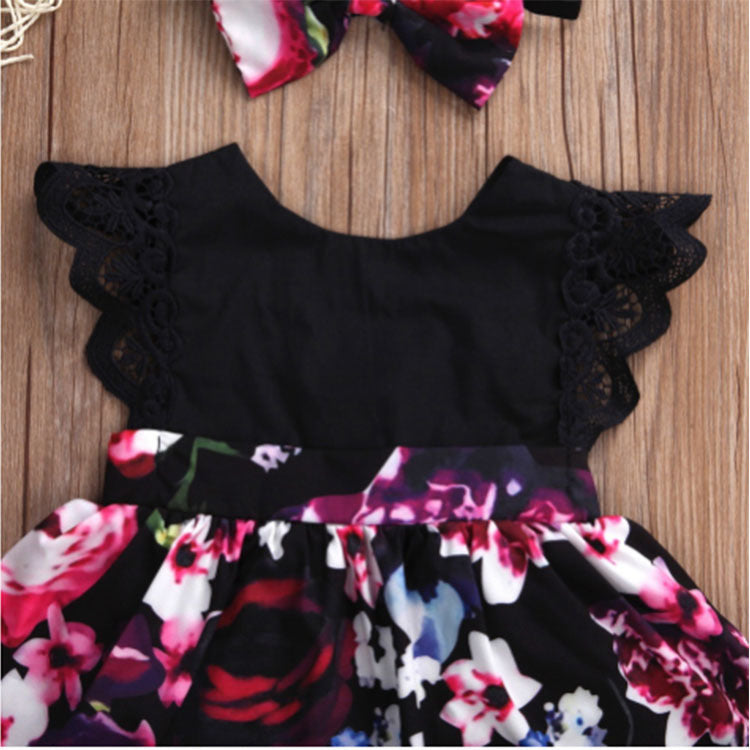 Foreign Trade European Beauty Baby One-Piece Ha Skirt Romper Summer 2021 Short-Sleeved New Style Flying Sleeve Flower Children'S Print - Amazhona 