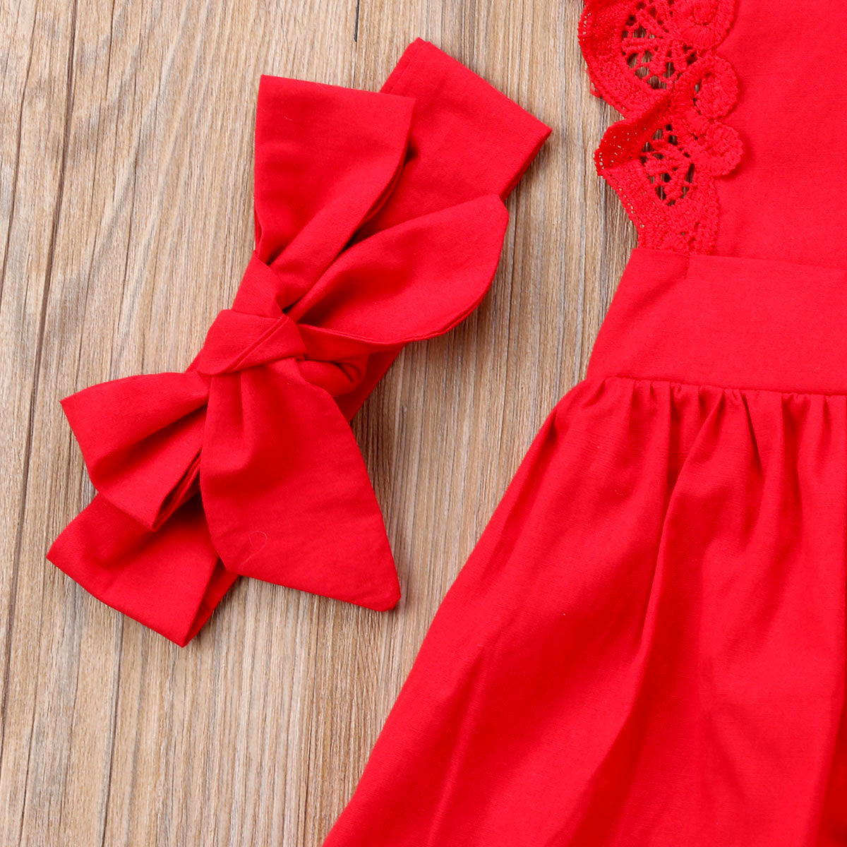 Frilled Red Lace One-Piece Dress For Girls - Amazhona 