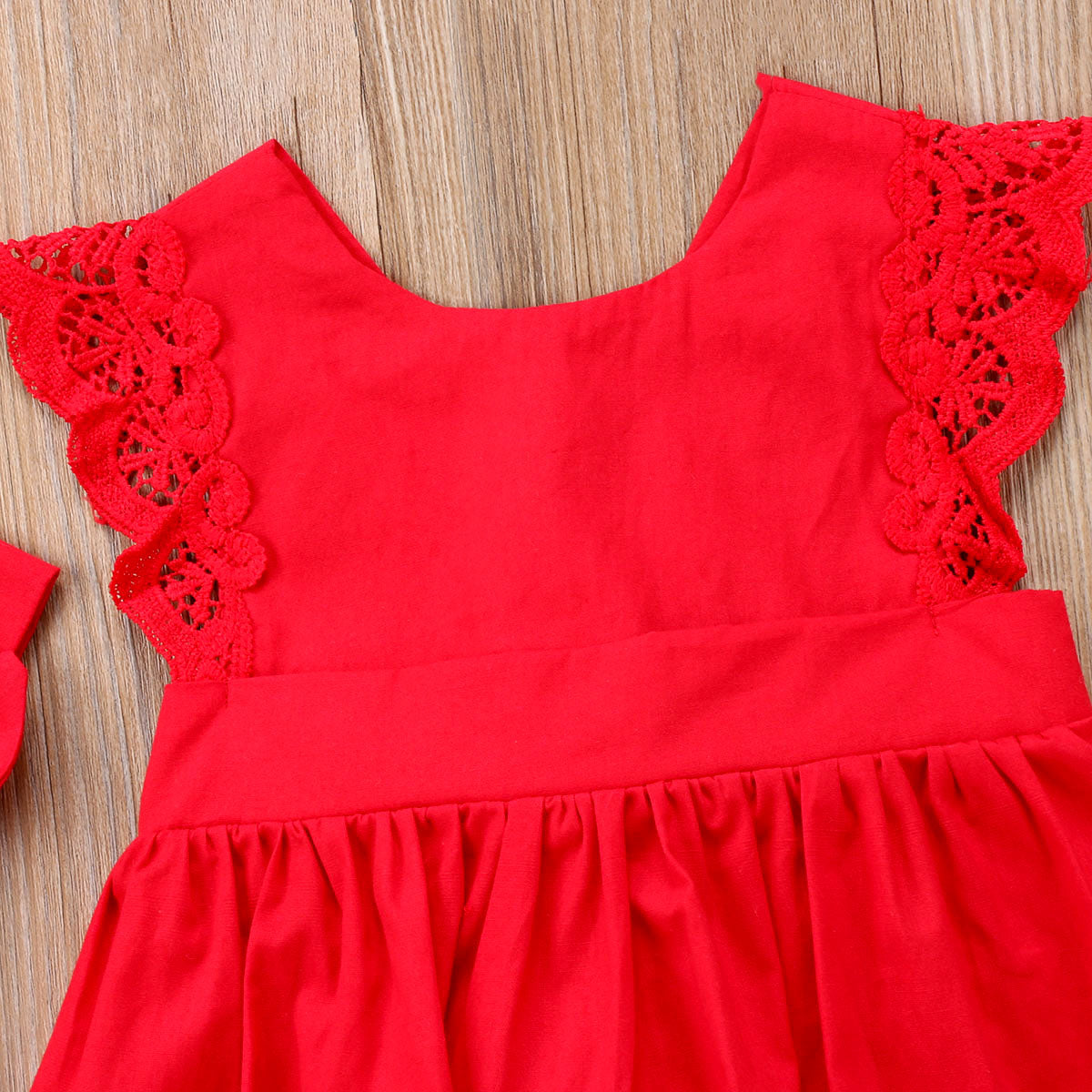 Frilled Red Lace One-Piece Dress For Girls - Amazhona 