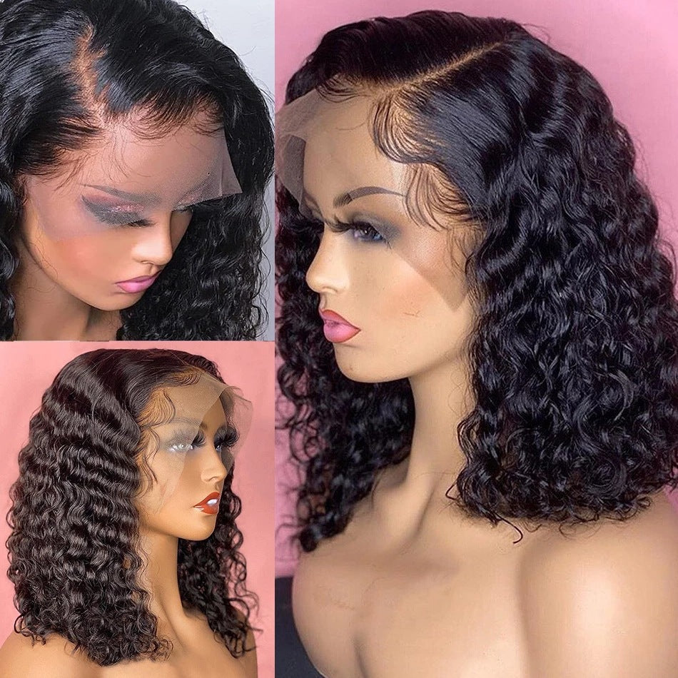 Front Lace Fluffy Black Medium Length Small Curly Wig - Amazhona 