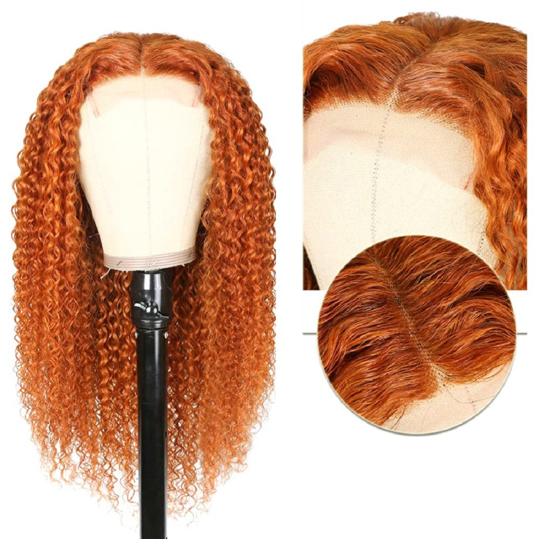 Front Lace Small Curly Orange Curly Hair Chemical Fiber Fake Head Cover - Amazhona 