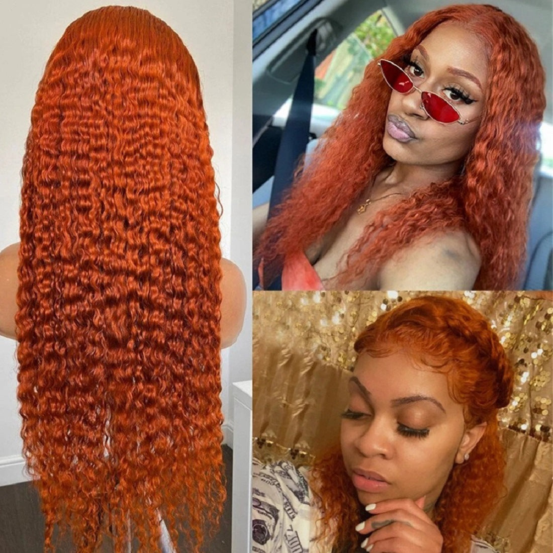 Front Lace Small Curly Orange Curly Hair Chemical Fiber Fake Head Cover - Amazhona 