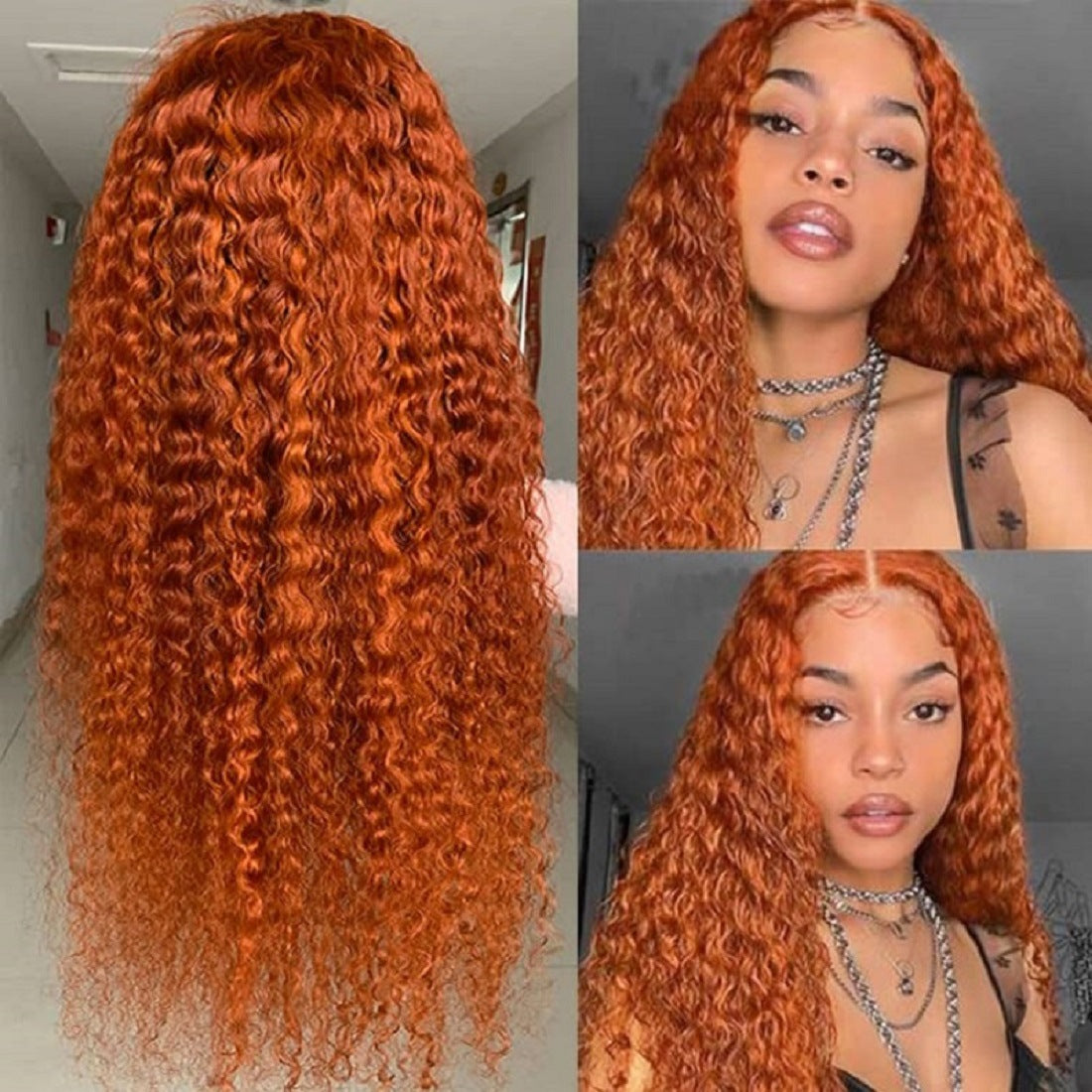 Front Lace Small Curly Orange Curly Hair Chemical Fiber Fake Head Cover - Amazhona 